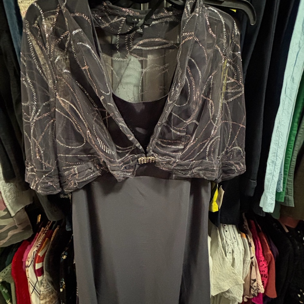 Grey Evening Dress with Sheer Embellished Bolero